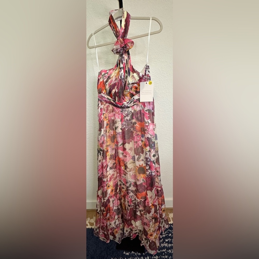 Mac Duggal | Floral Rosette Halter Neck Gown - Picture 3 of 7